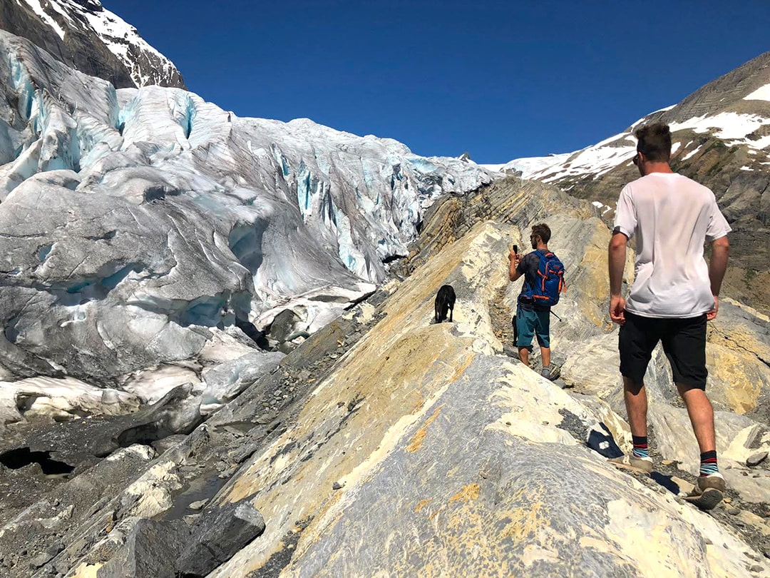 Reaching the toe of Mummery Glacier