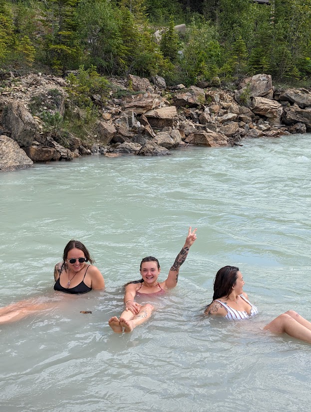 Taking a dip in the Blaeberry River, a 10 minute walk from The Blaeberry Base